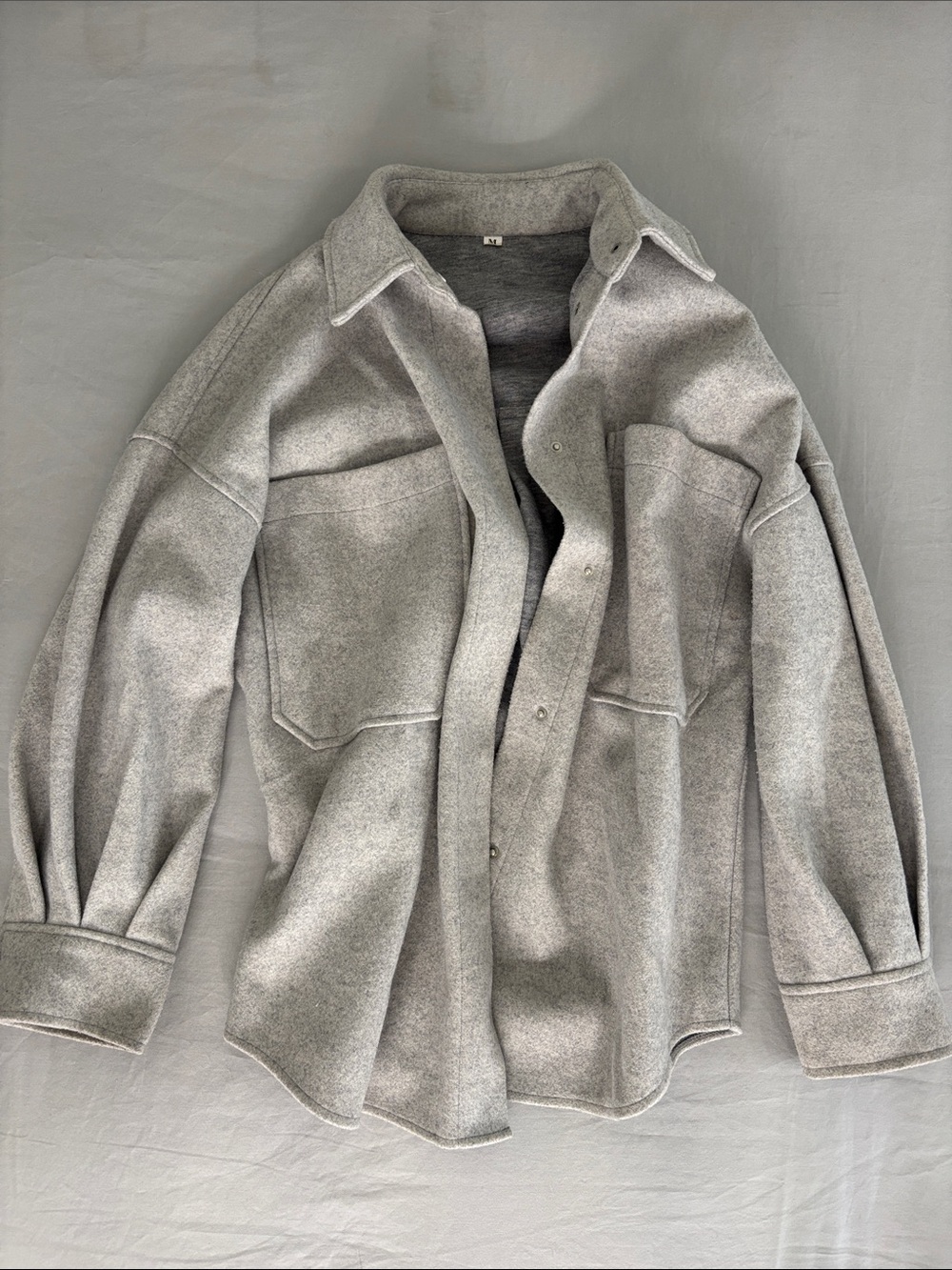 Oversized Light Gray Wool-Blend Shirt Jacket - Picture 2 of 7
